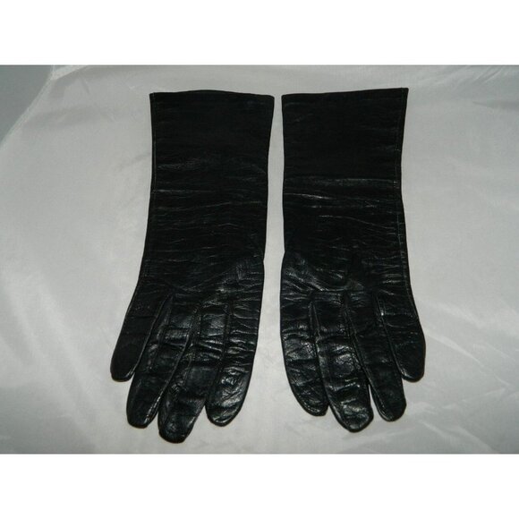 VTG NOS Le Gant Trefousse French Black Leather Tailored Gloves Silk Lined Size 6